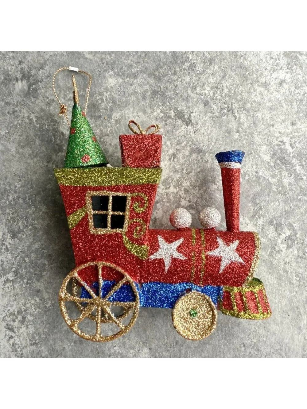 Pier 1 Red Locomotive Train Glitter Ornament
